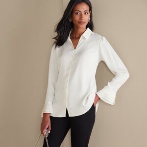 Soft Surroundings Sonnet Blouse Classic Cream Button-Down Shirt